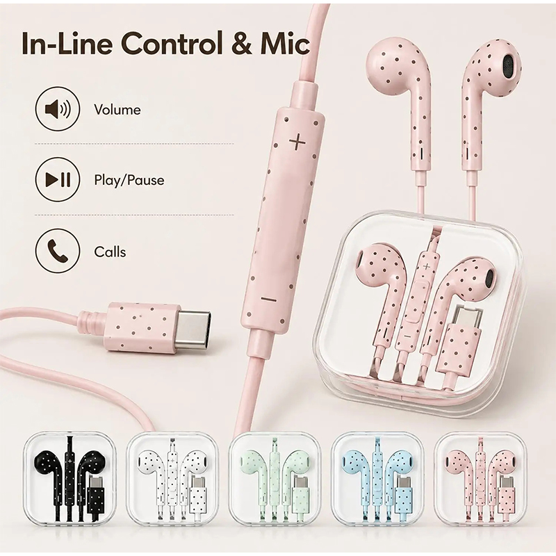Type C Earphones Polka Dot Sta - Usb C Earphone 评论和价格